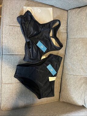 Cupshe Shimmer Navy Bandeau Bikini Set